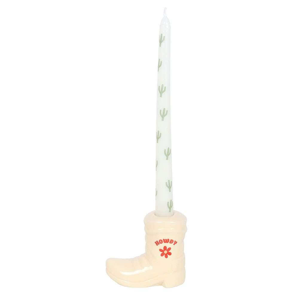 Something Different - White Cowboy Boot with Taper Candle Kaarsenstandaard - Multicolours